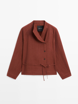 Massimo Dutti Кимоно из 100% льна с завязками и пуговицами, черепичный