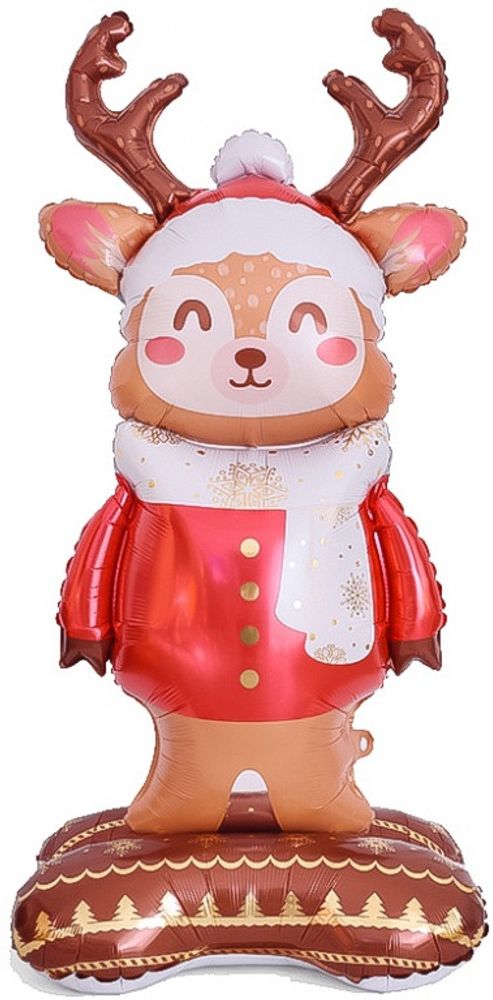 Шар-фигура, фольга, ПОД ВОЗДУХ НГ "Олень в шарфе новогодний", на подставке (Falali), 59"/150 см, инд. уп.