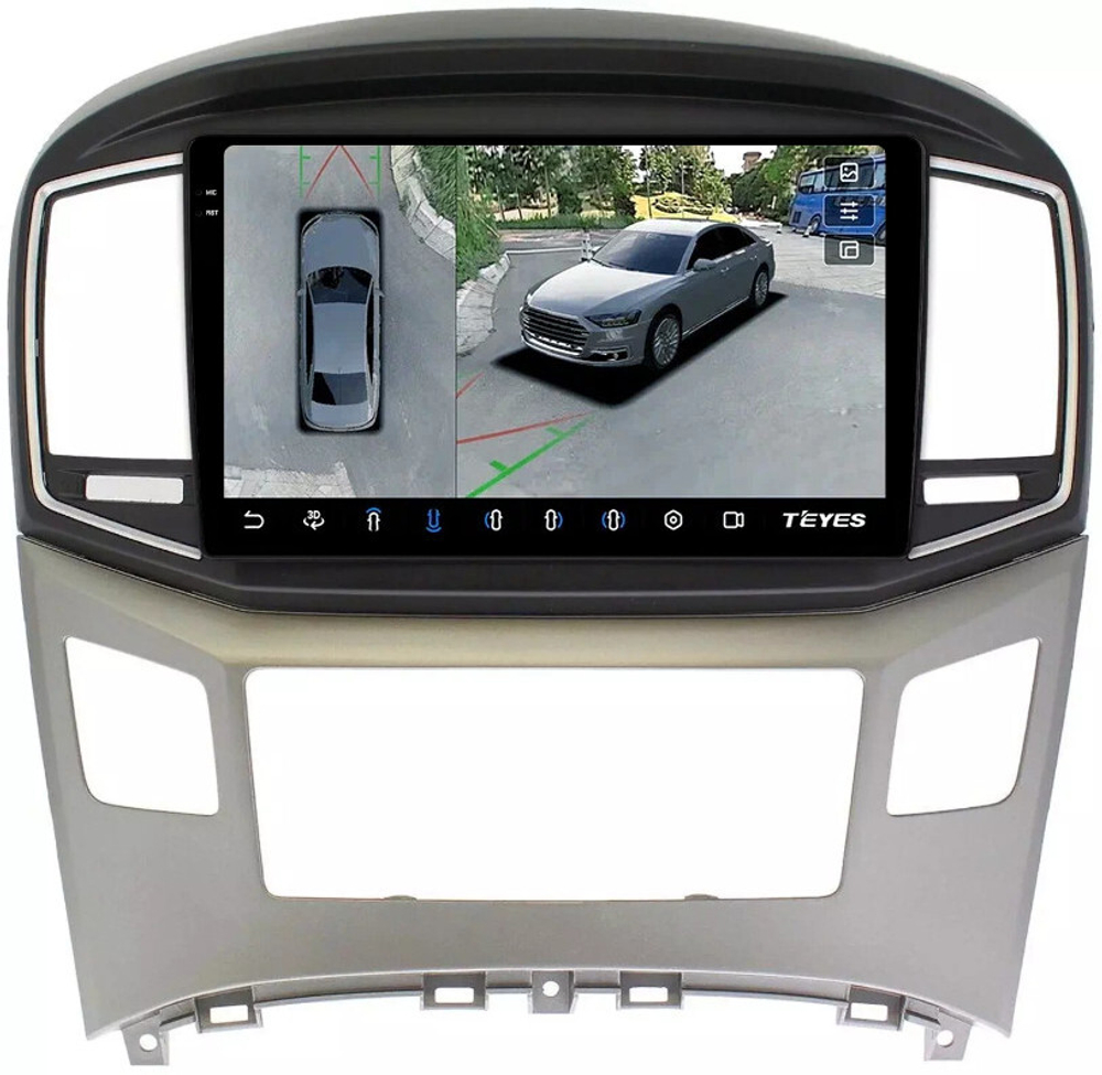 Магнитола для Hyundai H1, Grand Starex 2015-2022 (ШГУ монохром) - Teyes CC3-2K-360 монитор 9.5" 2K QLED на Android 10, 6Гб+128Гб, CarPlay, 4G SIM-слот, 4 камеры в комплекте