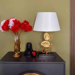 Настольная лампа Monstera Deliciosa (Монстера) Каштан Амбер с абажуром Сити Белый