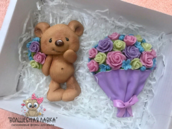 Силиконовая форма Мишка с букетом