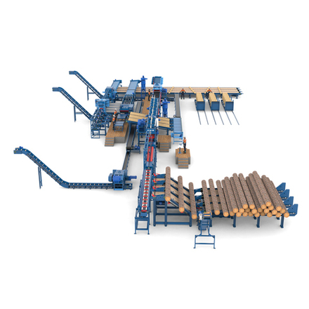 Лесопильная линия с возвратом необрезной доски и горбыльной линией