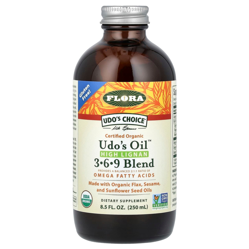 Flora, Udo's Choice, органическая смесь Udo's Oil 3, 6, 9, с высоким содержанием лигнана, 250 мл (8,5 жидк. унции)