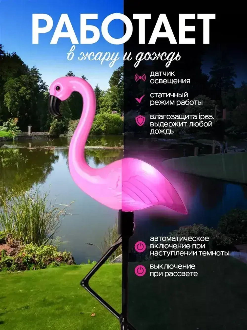 Светильник уличный на солнечной батарее Фламинго