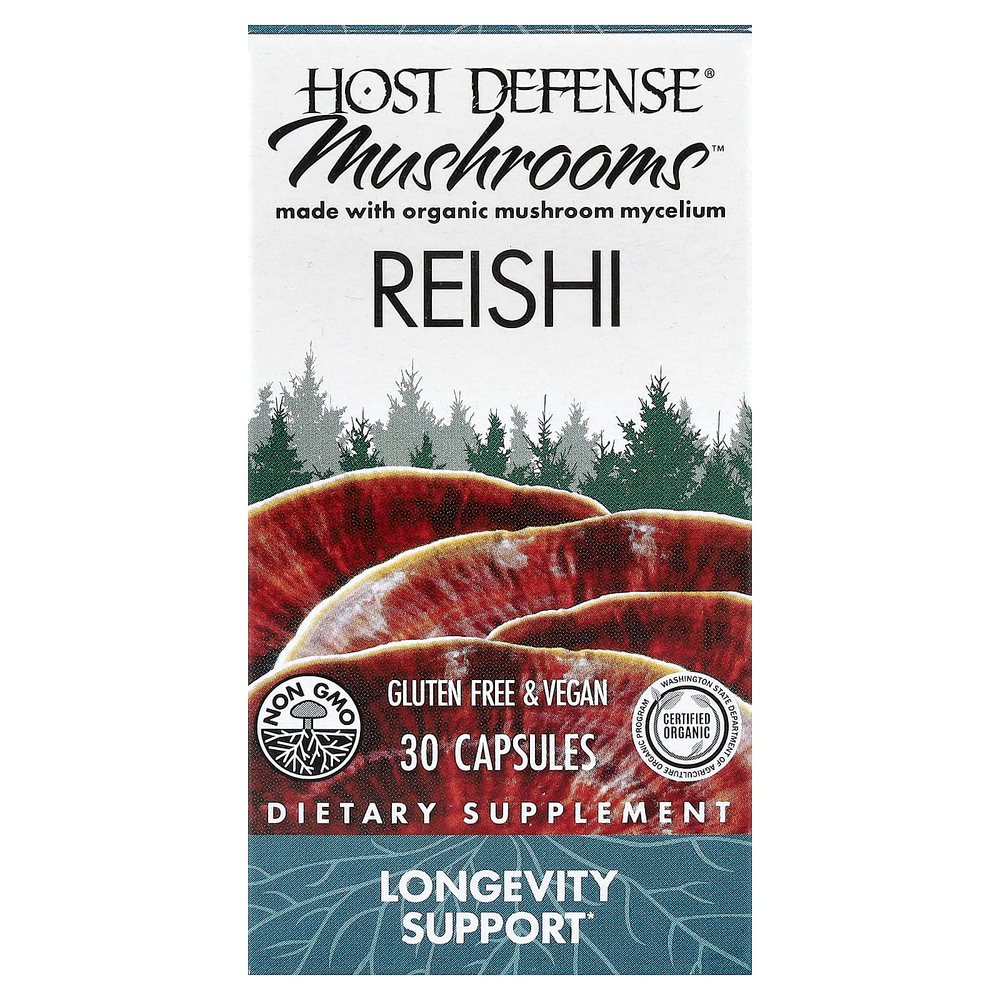 Host Defense, Mushrooms™, рейши, 30 капсул (0,5 г в 1 капсуле)