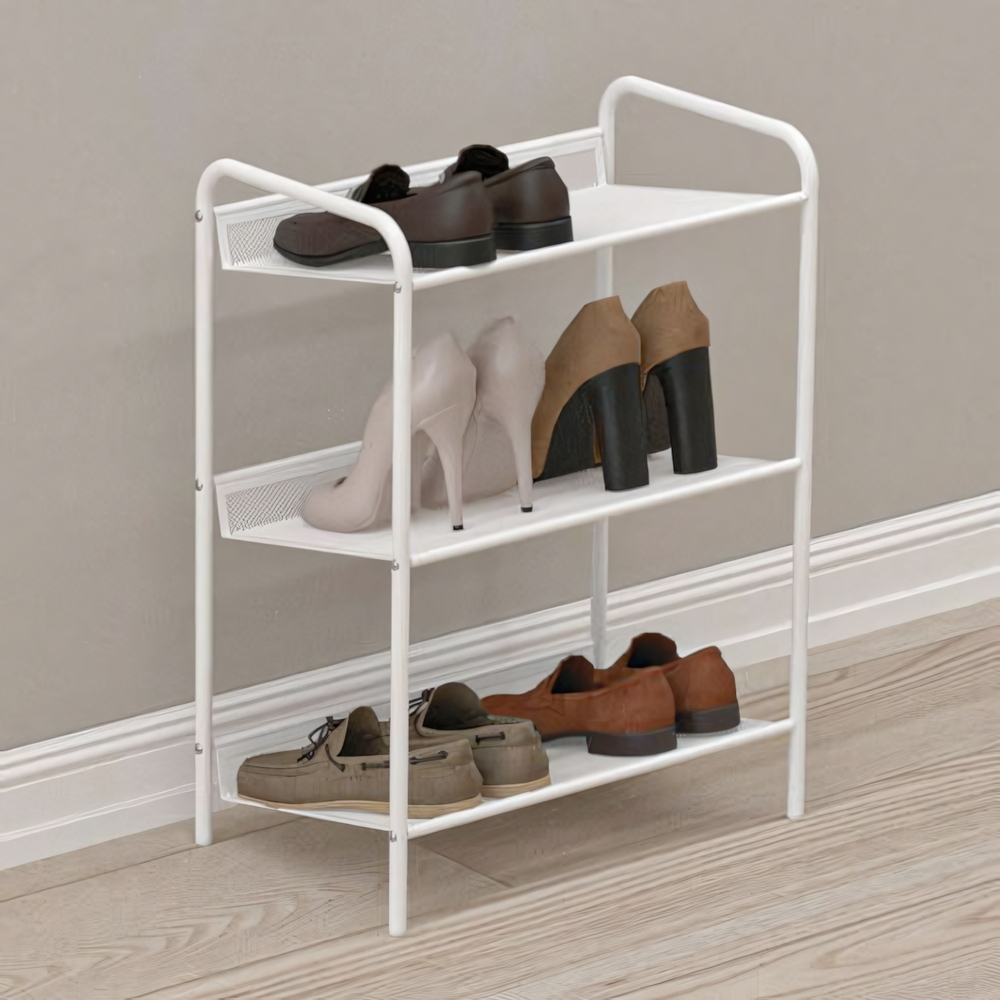 Банкетка для обуви (обувница) в прихожую металлическая ЖЕНЕВА 13 БЕЛЫЙ нагрузка 8 кг, 450*270*600 мм