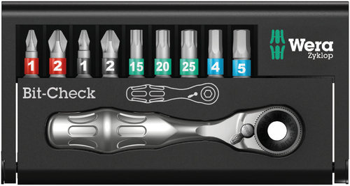 Набор бит с трещоткой Bit-Check 10 Zyklop Mini BiTorsion 1 05057418001