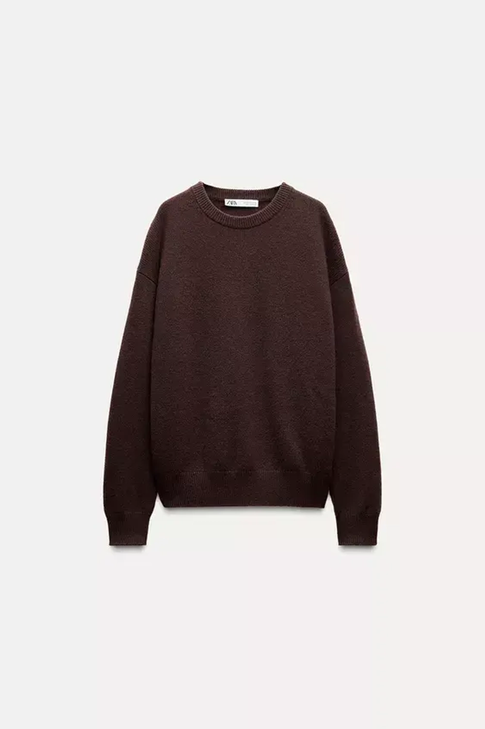 ZARA ОДНОТОННЫЙ СВИТЕР ИЗ 100% КАШЕМИРА, ШОКОЛАДНЫЙ