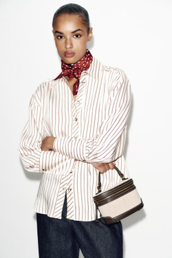 ZARA КОМБИНИРОВАННАЯ ЖЕСТКАЯ СУМКА, СВЕТЛО-БЕЖЕВЫЙ