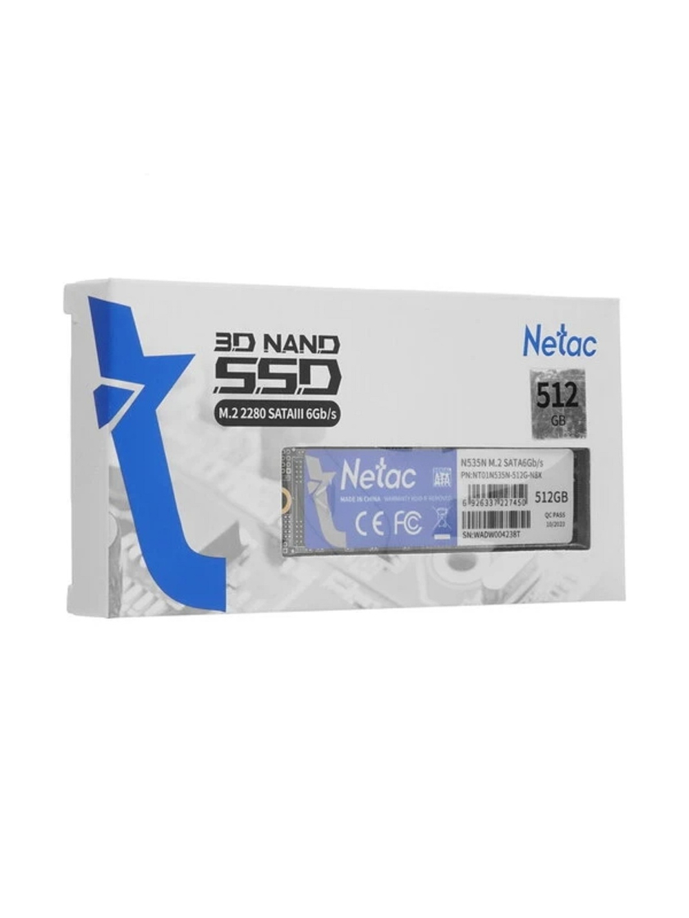 Netac 512GB M.2 2280 SATA3 N535N 3D NAND SSD, R/W up to 540/490MB/s [NT01N535N-512G-N8X]