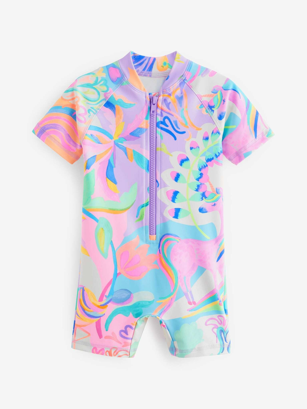 Купальник слитный на молнии для девочки Next N01-193, Сиреневый