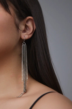 Серьги длинные цепочки на замке левербек, оттенки серебро и графит