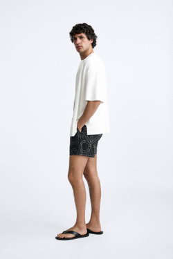 ZARA ПЛАВКИ ИЗ ТКАНИ С ГЕОМЕТРИЧЕСКИМ ПРИНТОМ, ЧЕРНЫЙ