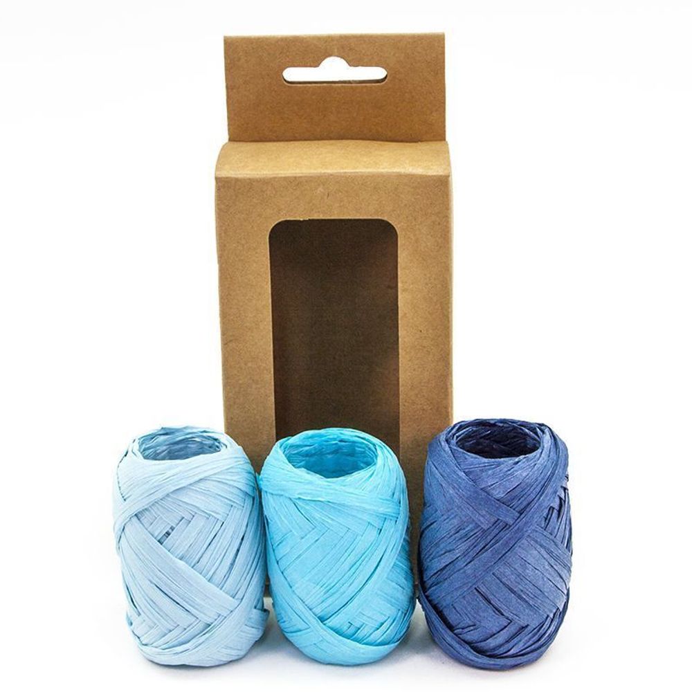 Лента (0,5 см*10 м) Рафия, Голубой микс, 3 шт.