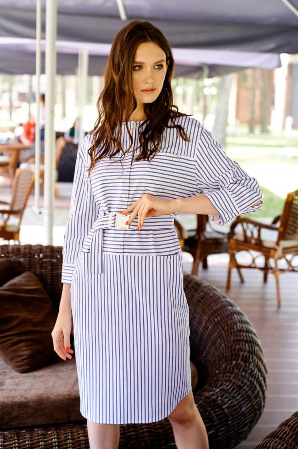51137 Платье женское (бело-синяя полоска)
