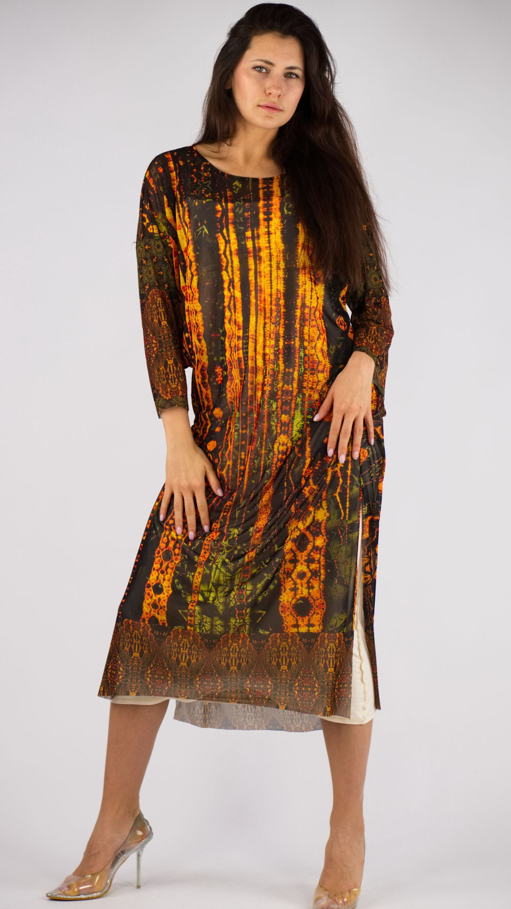 Платье-туника из сетки «Золотой лес», принт по мотивам живописи Густава Климта