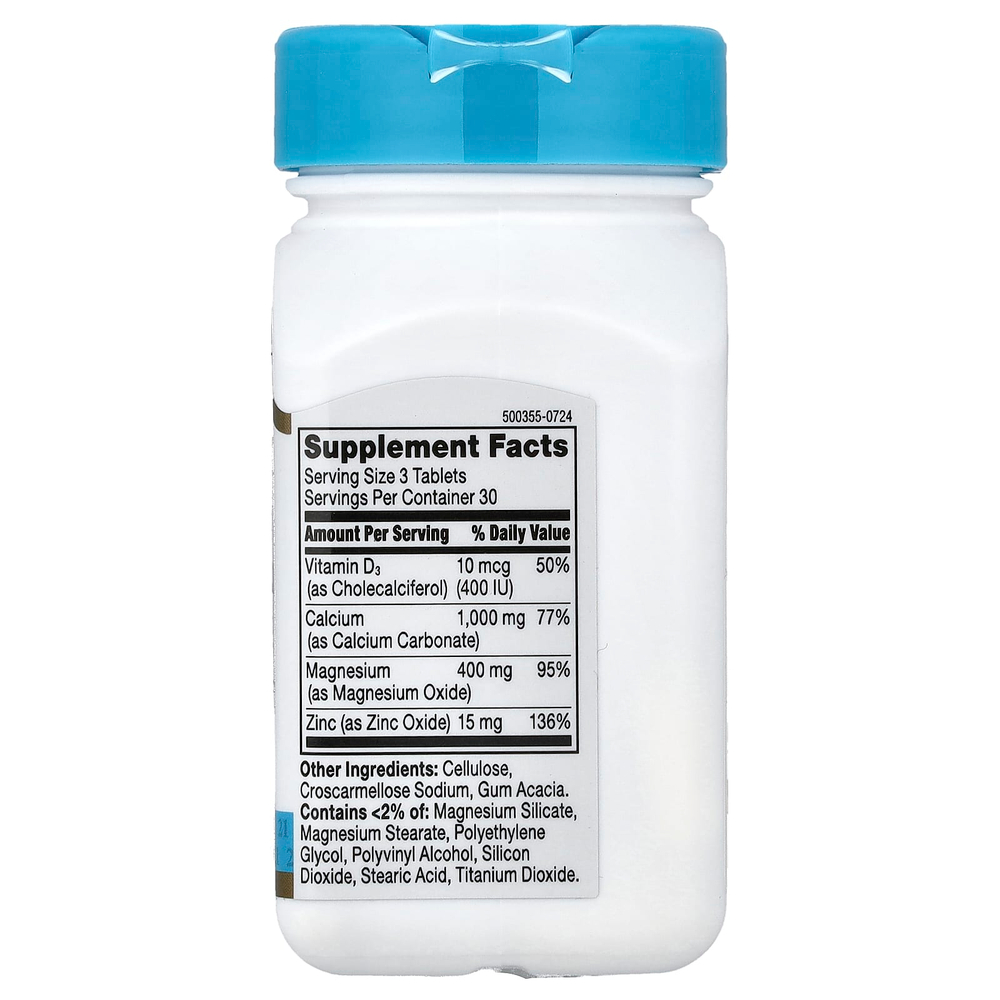 21st Century, кальций, магний и цинк + D3, 90 таблеток