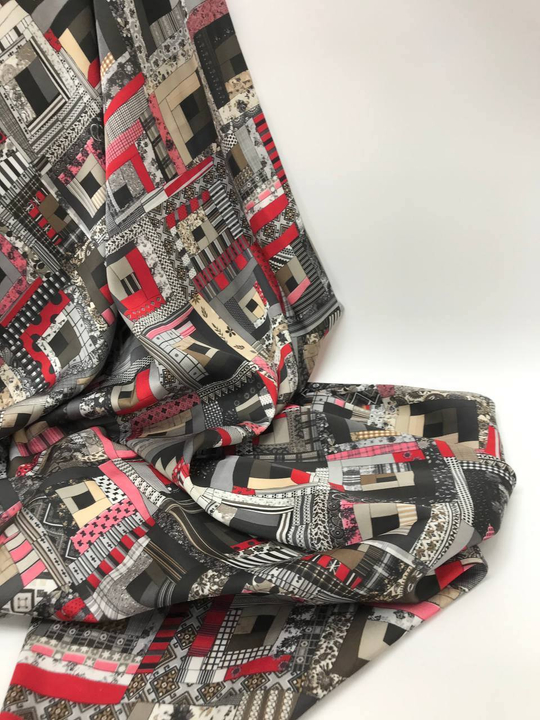 Плательная принт, пэчворк красный/черный/серый BAVARIA