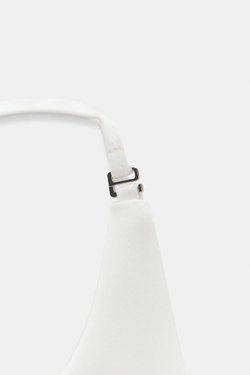 ZARA ТОП С ГОРЛОВИНОЙ ХАЛТЕР И БАНТАМИ, ЖЕЛТОВАТО-БЕЛЫЙ