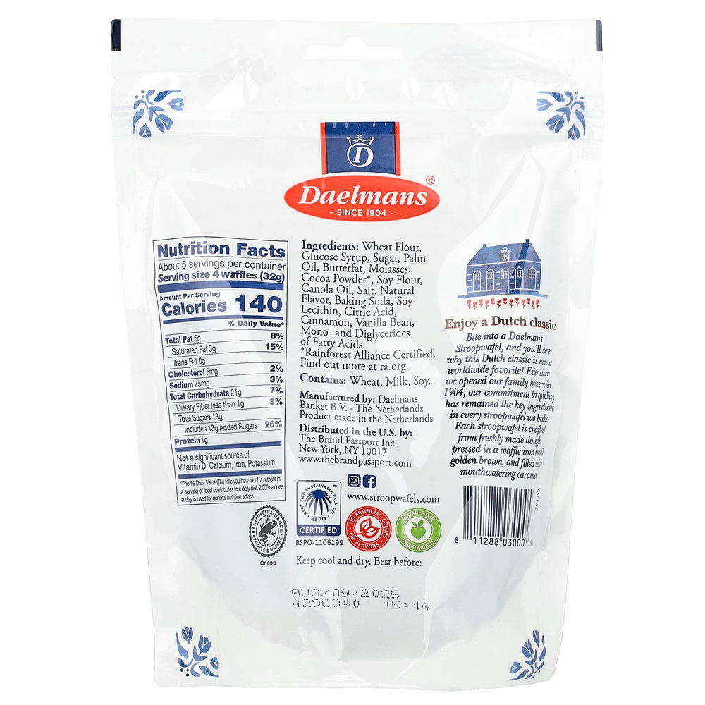 Daelmans, мини-строопвафли, с шоколадным вкусом, 150 г (5,29 унции)