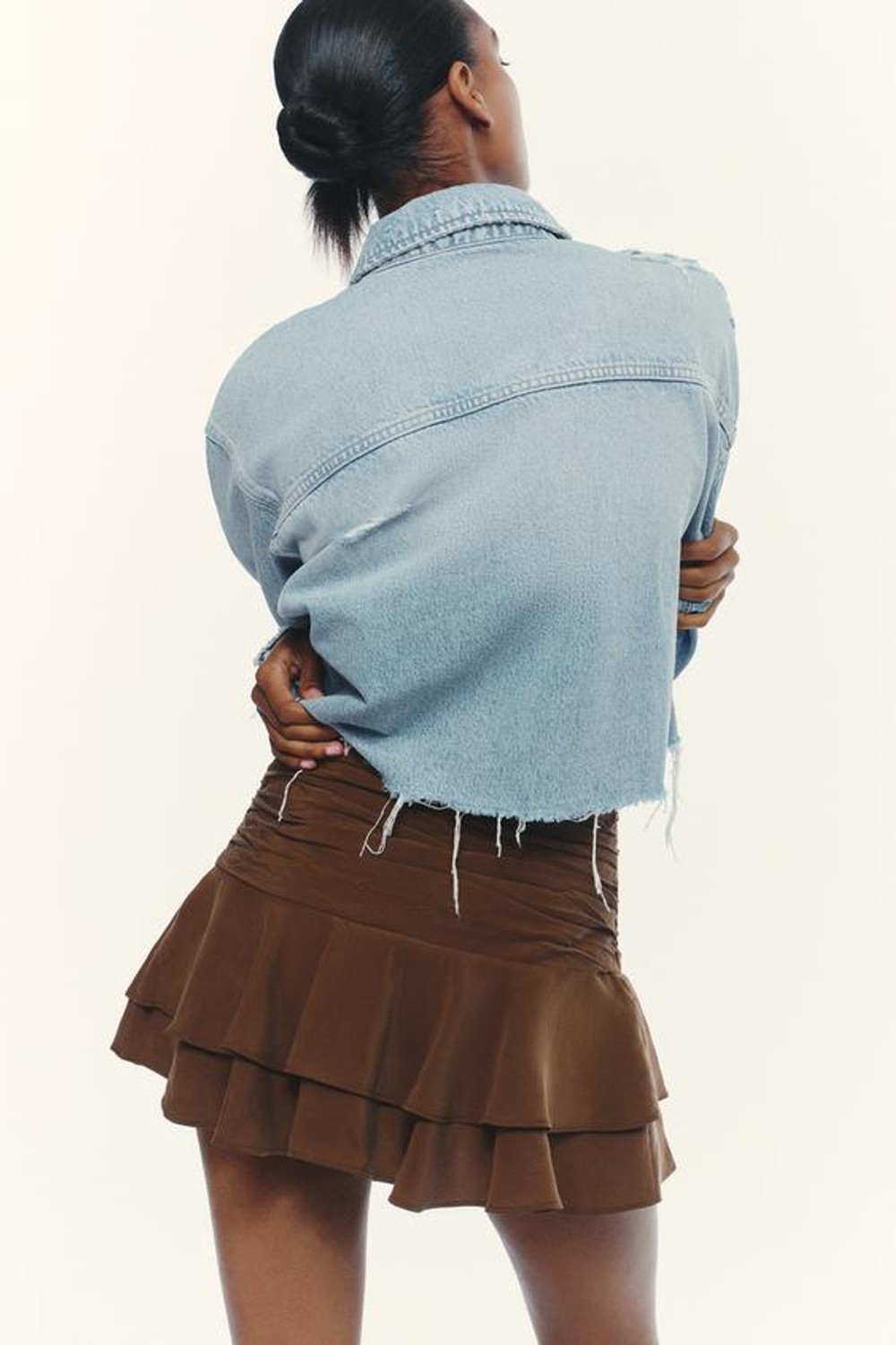 ZARA ЮБКА-ШОРТЫ С ВОЛАНАМИ, ШОКОЛАДНО-КОРИЧНЕВЫЙ