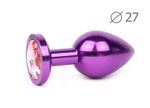 Коническая фиолетовая анальная втулка с розовым кристаллом - 7 см. (Цвет: розовый)
