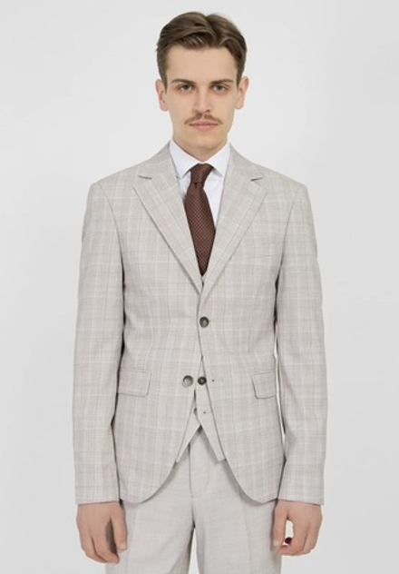 Мужской классический костюм в клетку (бежевый) А40