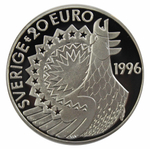 20 евро. Писательница Сельма Лагерлёф. Швеция. 1996 год. Серебро. PROOF
