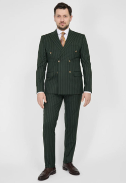 Мужской двубортный костюм (зеленый) В95