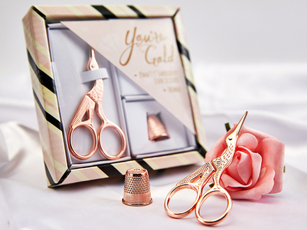Подарочный набор Ножницы в виде Журавля+Наперсток, розовое золото