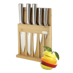 Набор ножей 6 пр, 5 ножей, разделочная доска, нерж сталь, рук сталь, с подст, дер, Kamille, 5168