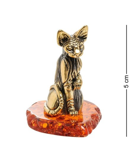 Народные промыслы AM-1934 Фигурка «Кошка Сфинкс египетская» (латунь, янтарь)