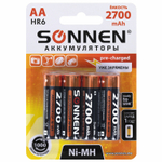 Батарейки аккумуляторные Ni-Mh пальчиковые комплект 4 шт. АА (HR6) 2700 mAh SONNEN