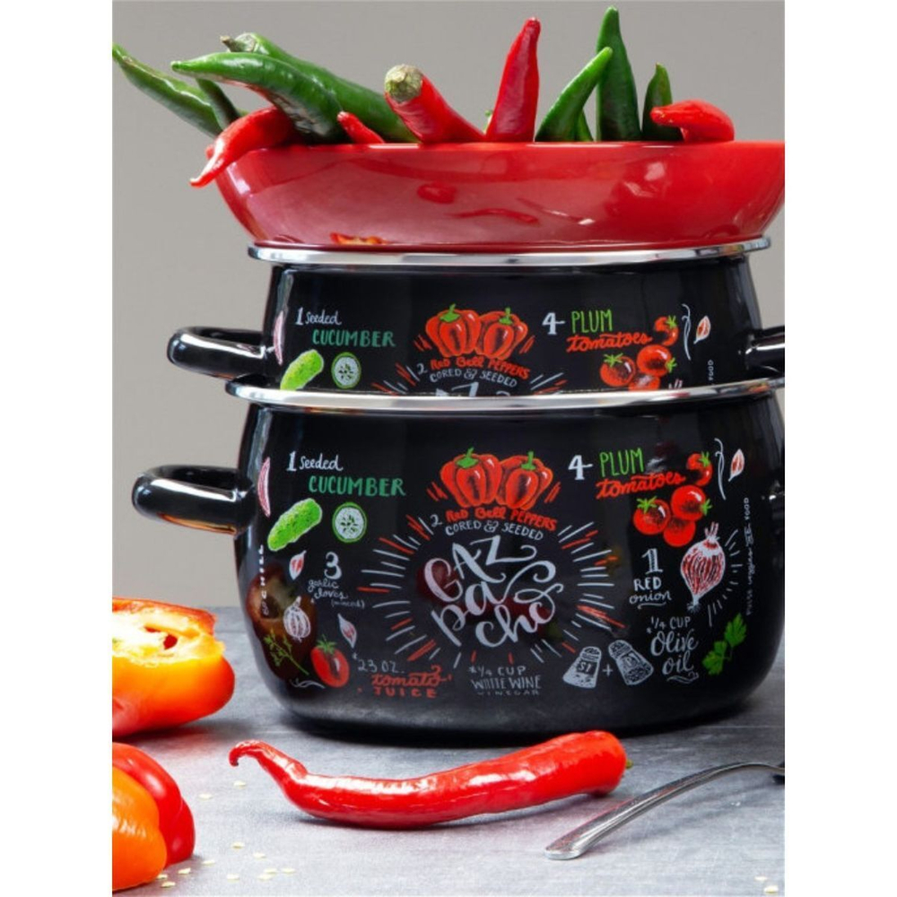 Кастрюля сталь, эмал, 3 л, с крыш, крышка сталь, Appetite, Gazpacho, 1RC181M, индукц