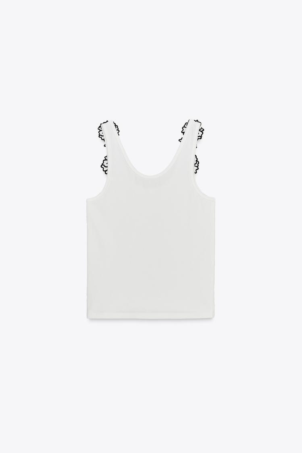 ZARA ТОП С ЦВЕТОЧНОЙ АППЛИКАЦИЕЙ, БЕЛЫЙ