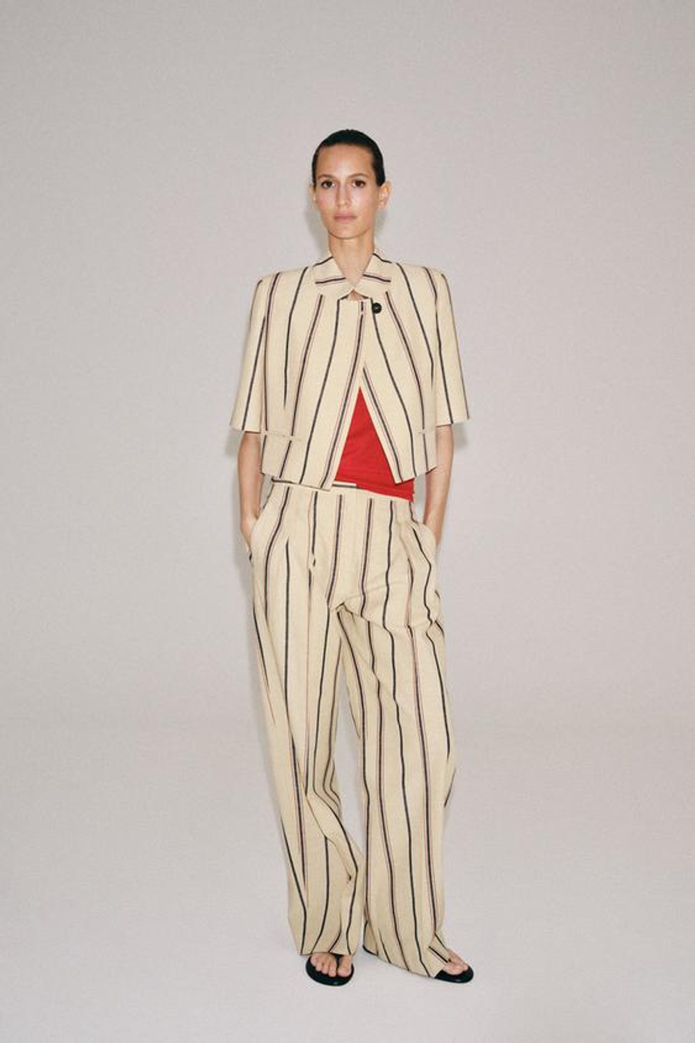 ZARA БРЮКИ В ПОЛОСКУ СО СКЛАДКАМИ — ZW COLLECTION, БЕЖЕВЫЙ