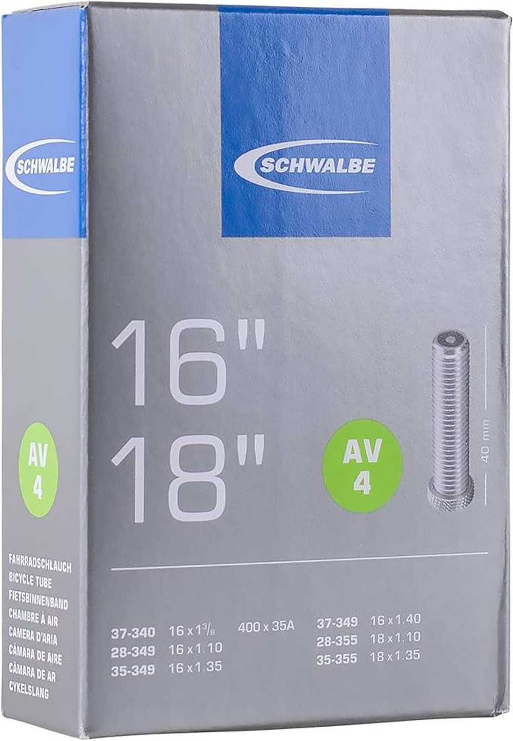 Камера 16-18" авто 05-10410310 AV4 16 x1,1/18-1.35 (400 x 35A) IB AGV 40mm 85г SCHWALBE