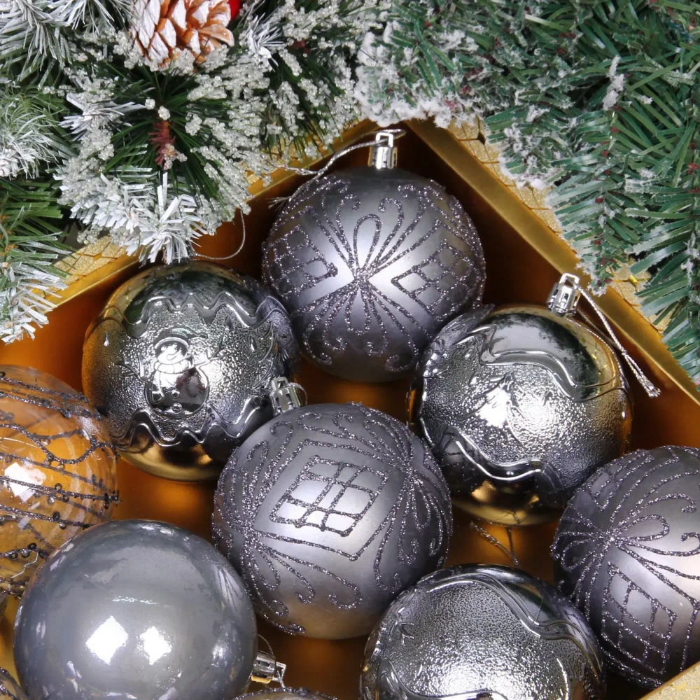 Новогодние шары «Волшебство ночи» 8 см (набор 12 шт), Графит