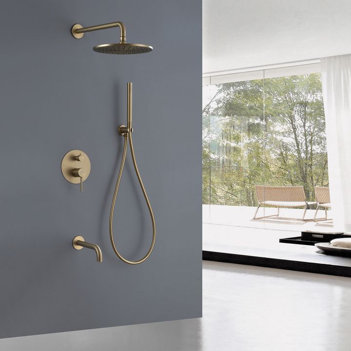 Душевая система ABBER Wasser Kreis AF8117G скрытого монтажа с изливом, золото матовое