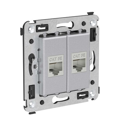 Компьютерная розетка RJ-45 без шторки в стену, кат.5e двойная экранированная, "Avanti", "Закаленная сталь"