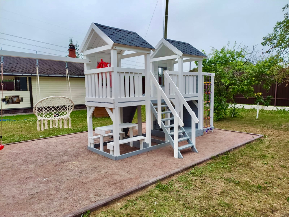 Детский деревянный домик с качелями Флоренция + спортивная секция