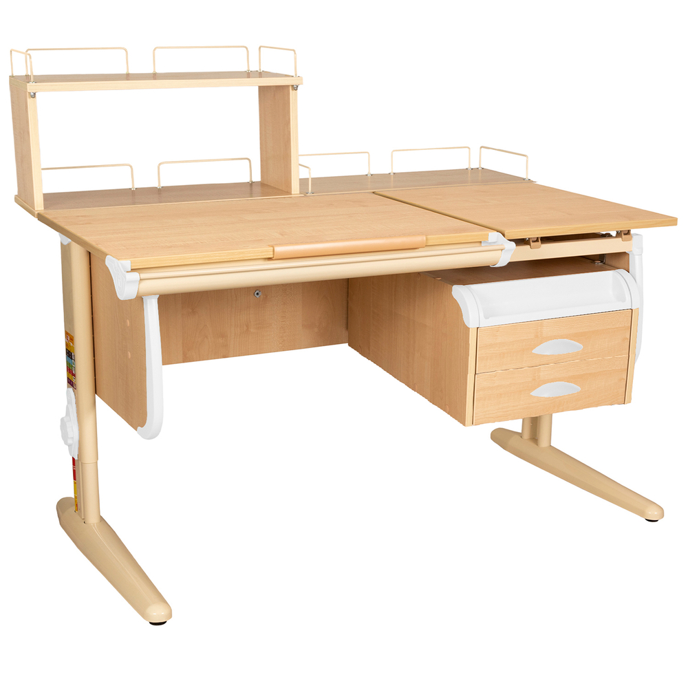 Растущая парта СУТ 25 с задними полками СУТ.15.210 и СУТ.15.240 и навесной тумбой (1200×880 мм)