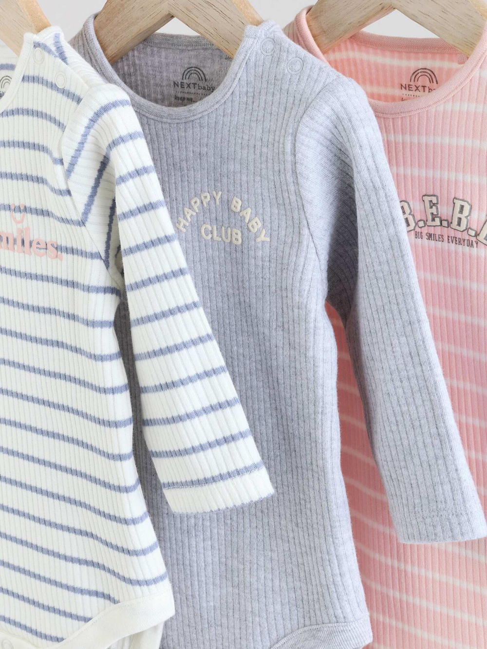 Боди с длинным рукавом для малышей Next E92-957, 3 шт., Белый, Серый, Розовый