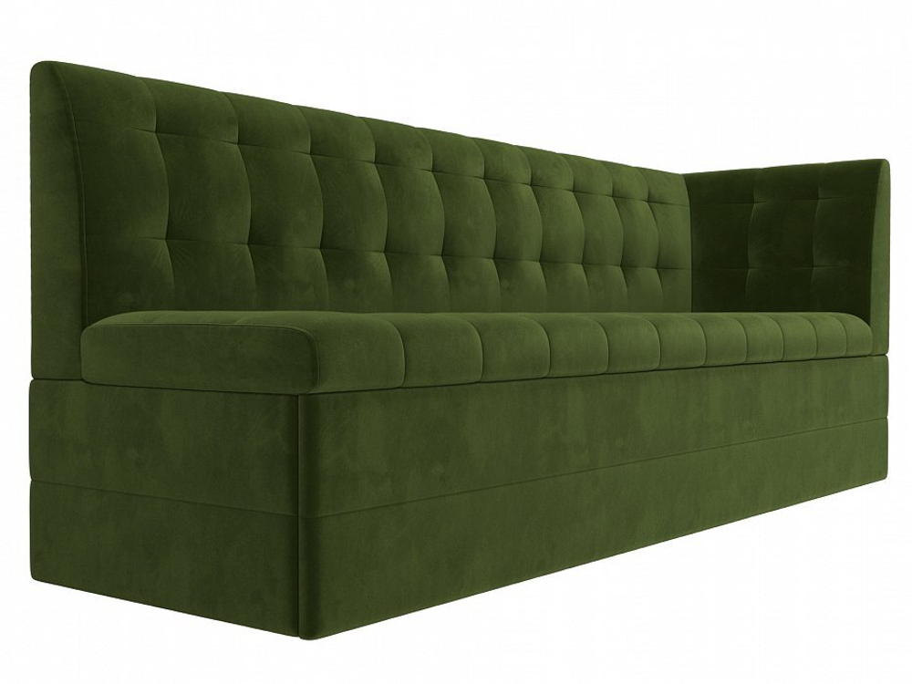 Диван кухонный прямой Бриз с углом справа, Зеленый, Микровельвет, 100379