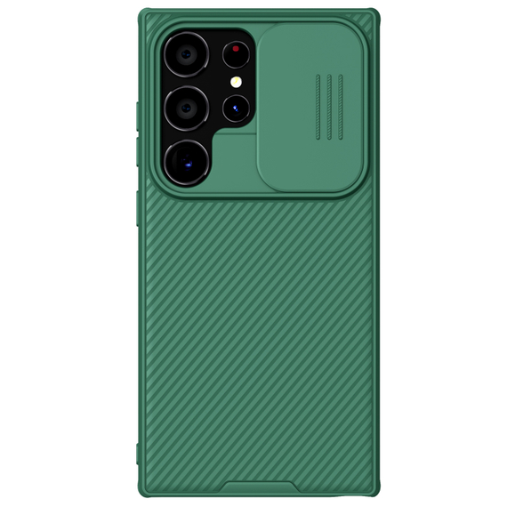Чехол зеленого цвета (Deep Green) от Nillkin c поддержкой магнитной беспроводной зарядки для смартфона Samsung Galaxy S24 Ultra, серия CamShield Pro Magnetic Case