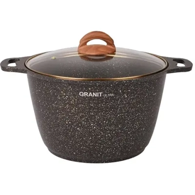Кастрюля 8л «Granit ultra» (black-gold) со стеклянной крышкой кгбг82а