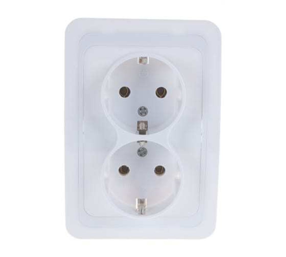 В0128 Розетка 2-местная с/п з/к 16А 220В белая(Валери)