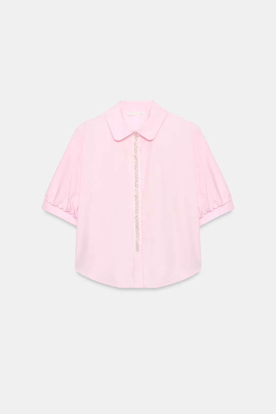 ZARA РУБАШКА ИЗ ПОПЛИНА С ЖЕМЧУГОМ, РОЗОВЫЙ