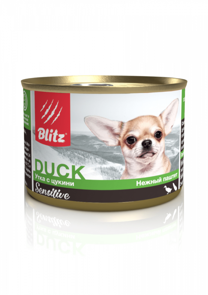 Blitz Sensitive Small Breed Duck with Zucchini собаки мелких пород, утка цукини, паштет, банка (200 г)