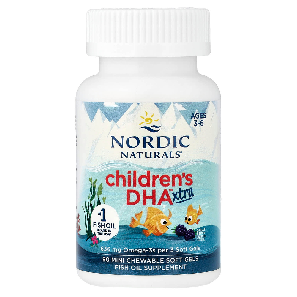 Nordic Naturals, Children's DHA Xtra, для детей от 3 до 6 лет, ягодный вкус, 636 мг, 90 мини-таблеток